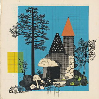 Orangeteal Monumentalism style, Midjourney V6.1: retro fairy-tale illustration