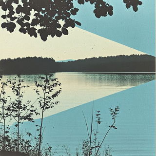 Orangeteal Monumentalism style, Midjourney V6.1: realistic landscape photograph of quiet dawn