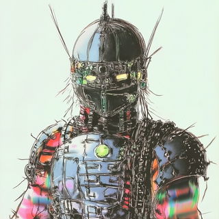Pastel Phyllocubism style, Midjourney V6.1: concept art character design of retropunk steam knight
