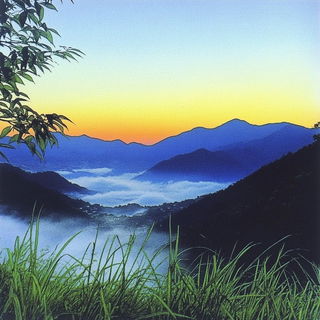 Pastel Phyllocubism style, Midjourney V6.1: realistic landscape photograph of quiet dawn