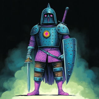 Cloakscarcity style, Midjourney V6.1: concept art character design of retropunk steam knight