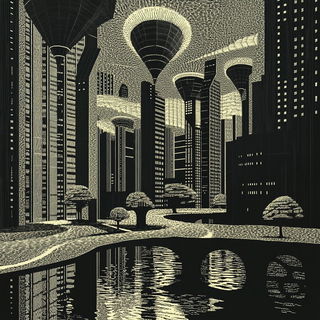 Cobaltrail style, Midjourney V6.1: megacity with futuristic bioarchitecture