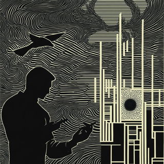 Cobaltrail style, Midjourney V6.1: editorial illustration for popular scientific magazine cover