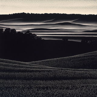 Cobaltrail style, Midjourney V6.1: realistic landscape photograph of quiet dawn