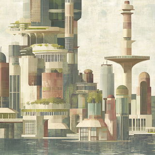 Brushwave Folklorics style, Midjourney V6.1: megacity with futuristic bioarchitecture