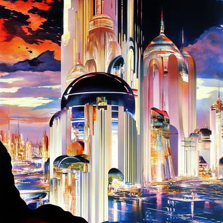Chromacastellation style, Midjourney V6.1: megacity with futuristic bioarchitecture