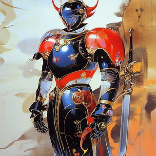 Chromacastellation style, Midjourney V6.1: concept art character design of retropunk steam knight