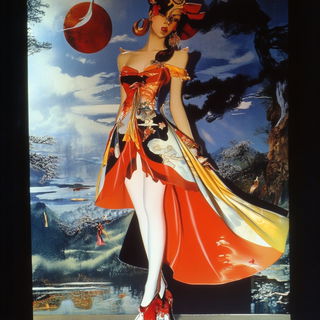 Chromacastellation style, Midjourney V6.1: haute-couture fashion outfit