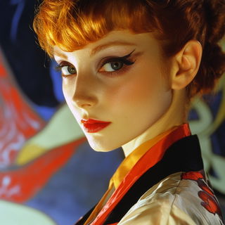 Chromacastellation style, Midjourney V6.1: photographic portrait of female protagonist