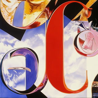 Chromacastellation style, Midjourney V6.1: typographic composition with large letters