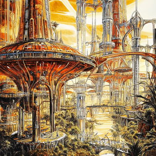 Carbon Copy Colossi style, Midjourney V6.1: megacity with futuristic bioarchitecture