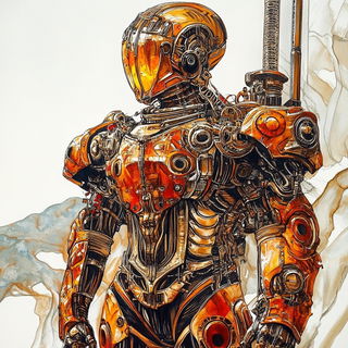 Carbon Copy Colossi style, Midjourney V6.1: concept art character design of retropunk steam knight