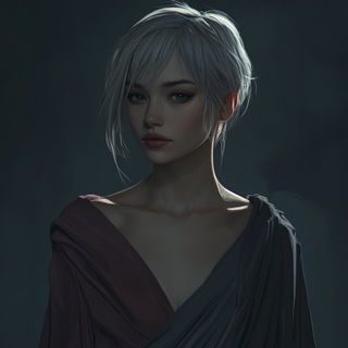 Violet Shoreline Minimalism style, Midjourney V6.1: photographic portrait of female protagonist