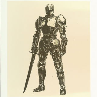 Ornithoperegrine style, Midjourney V6.1: concept art character design of retropunk steam knight