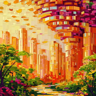 Gearshift Prismaticism style, Midjourney V6.1: megacity with futuristic bioarchitecture