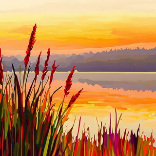 Gearshift Prismaticism style, Midjourney V6.1: realistic landscape photograph of quiet dawn