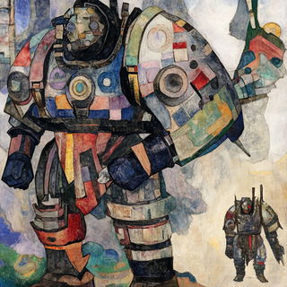 Blockhaven style, Midjourney V6.1: concept art character design of retropunk steam knight