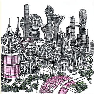 Veyr Iceworks style, Midjourney V6.1: megacity with futuristic bioarchitecture