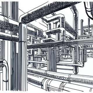 Veyr Iceworks style, Midjourney V6.1: technical infrastructure blueprint schematics