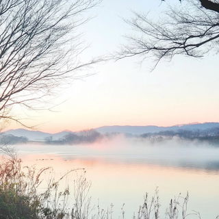 Nymphal Veinworks style, Midjourney V6.1: realistic landscape photograph of quiet dawn