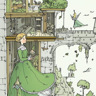 Mosskin Scenic Models style, Midjourney V6.1: retro fairy-tale illustration