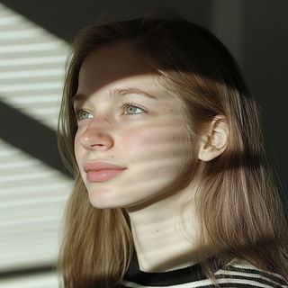 Mosskin Scenic Models style, Midjourney V6.1: photographic portrait of female protagonist