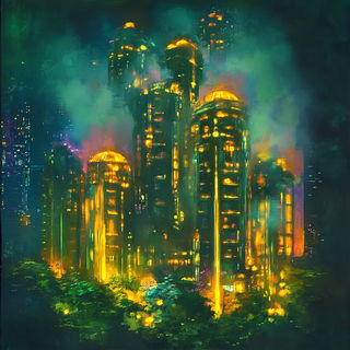 Scanotype style, Midjourney V6.1: megacity with futuristic bioarchitecture