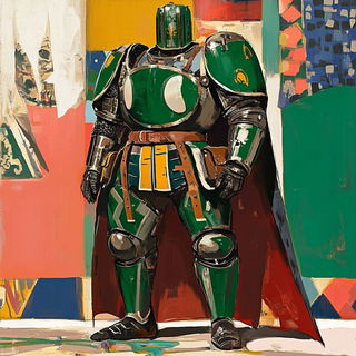 Cyanolith Colossism style, Midjourney V6.1: concept art character design of retropunk steam knight