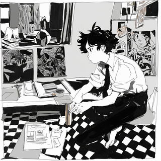 Cyanolith Colossism style, Midjourney V6.1: black-and-white manga comic strip