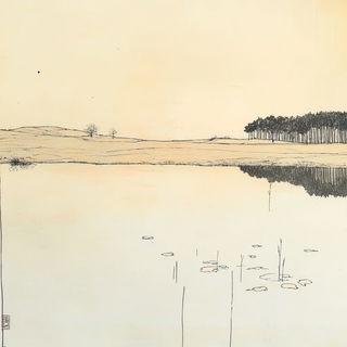 The Survey Of Caldrune style, Midjourney V6.1: realistic landscape photograph of quiet dawn
