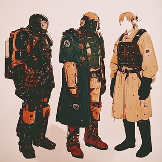 Brushglow style, Midjourney V6.1: concept art character design of retropunk steam knight