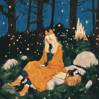 Brushglow style, Midjourney V6.1: retro fairy-tale illustration