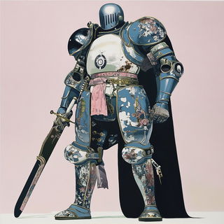 Bluecopy Colossals style, Midjourney V6.1: concept art character design of retropunk steam knight