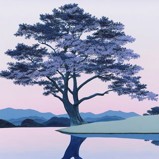 Bluecopy Colossals style, Midjourney V6.1: realistic landscape photograph of quiet dawn