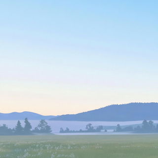 Crestfall Billposting style, Midjourney V6.1: realistic landscape photograph of quiet dawn