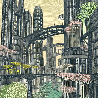 Alizarin Courtwork style, Midjourney V6.1: megacity with futuristic bioarchitecture