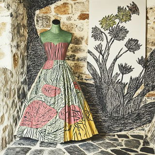 Alizarin Courtwork style, Midjourney V6.1: haute-couture fashion outfit