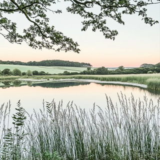 Alizarin Courtwork style, Midjourney V6.1: realistic landscape photograph of quiet dawn