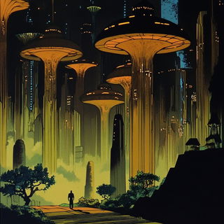 Marshface style, Midjourney V6.1: megacity with futuristic bioarchitecture
