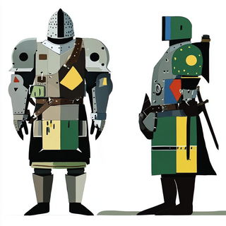 Brushtopography style, Midjourney V6.1: concept art character design of retropunk steam knight
