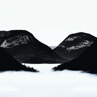 Cloisonne Afterdark style, Midjourney V6.1: realistic landscape photograph of quiet dawn