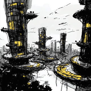 Orangesky Quay style, Midjourney V6.1: megacity with futuristic bioarchitecture