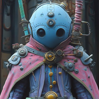 Bulbscale style, Midjourney V6.1: concept art character design of retropunk steam knight