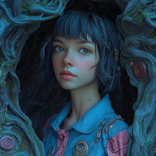 Bulbscale style, Midjourney V6.1: photographic portrait of female protagonist