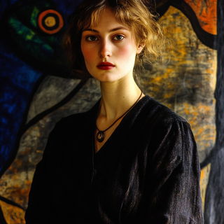 Petalscale style, Midjourney V6.1: photographic portrait of female protagonist
