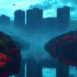 Miniaturalis style, Midjourney V6.1: megacity with futuristic bioarchitecture