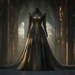 Orbiscript style, Midjourney V6.1: haute-couture fashion outfit