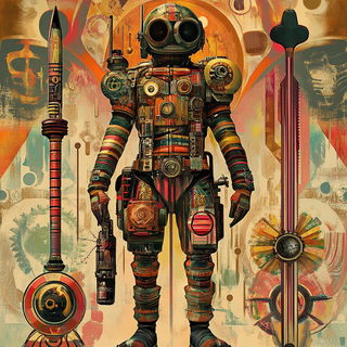 Wet Pavement Exodus style, Midjourney V6.1: concept art character design of retropunk steam knight