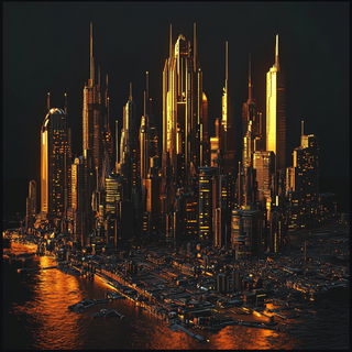 Ultramarine Resist style, Midjourney V6.1: megacity with futuristic bioarchitecture