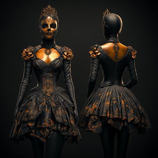 Ultramarine Resist style, Midjourney V6.1: haute-couture fashion outfit
